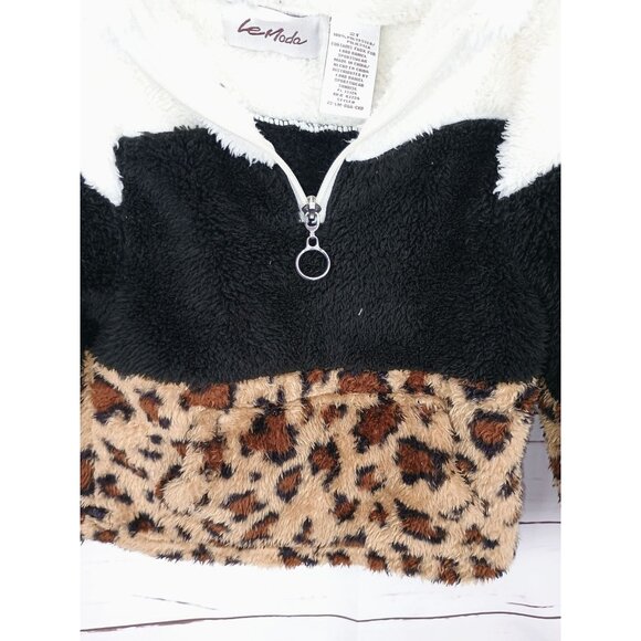 Le Moda Girls 2T Teddy Leopard Pullover Colorblock Fleece Kangaroo Pouch Boho - Picture 8 of 8